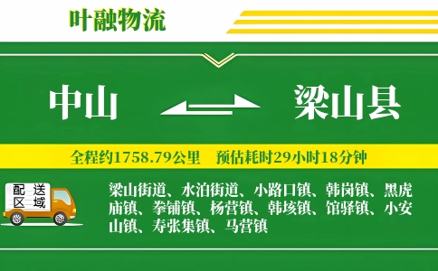 中山到梁山县物流公司