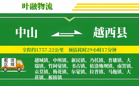 中山到越西县物流公司