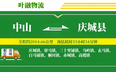 中山到庆城县物流公司